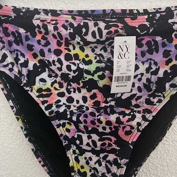 NWT-NY&C Swimwear- purple Leopard-Print High-Waisted Bikini Bottom - Size Medium - Picture 5 of 10